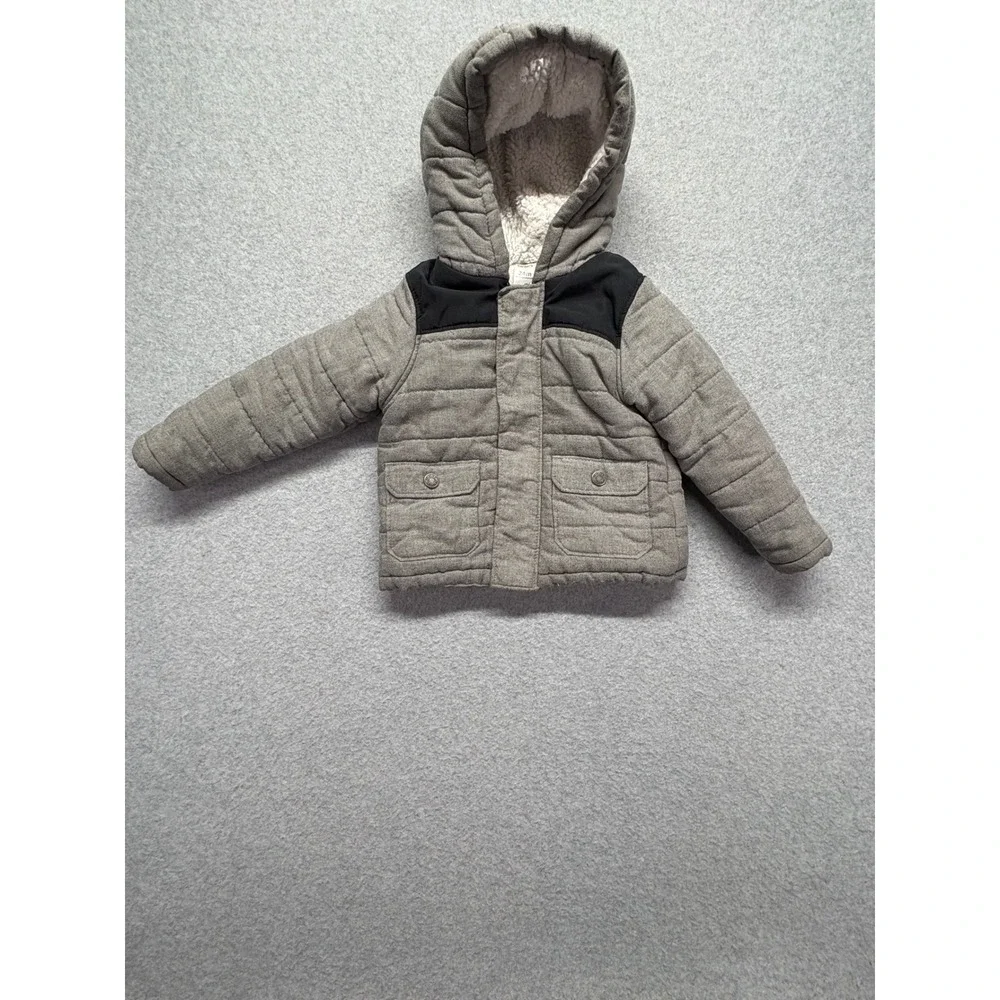 Carters Boys Grey Quilted Sherpa Lined Hooded Puffer Jacket 24M GCL93276-SSI